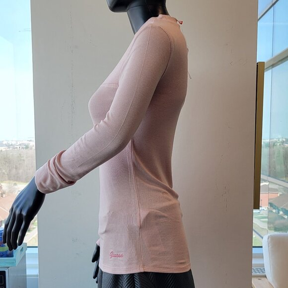 Guess Women's Long Sleeve Rib Cutout Sweater in Light Pink - Picture 2 of 11